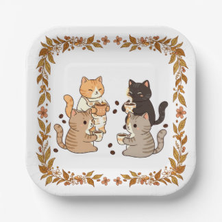 Cats and coffee paper plate