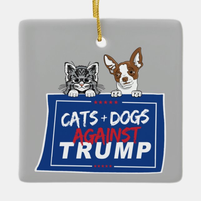 CATS AND DOGS AGAINST TRUMP CERAMIC ORNAMENT (Front)