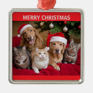 Cats and Dogs Christmas  Metal Ornament