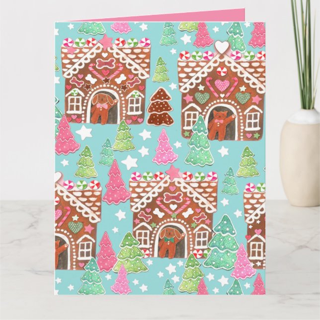 Cats and dogs gingerbread house Christmas card (Front)