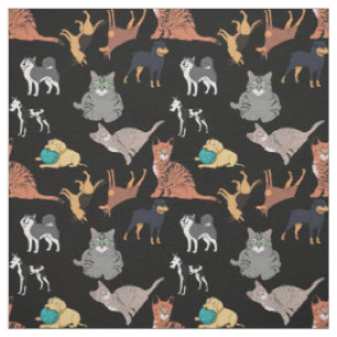 Cats And Dogs Pattern Design On Black  Fabric