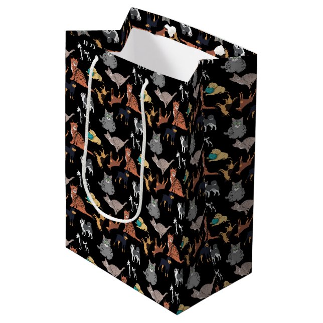 Cats And Dogs Pattern Design On Black  Medium Gift Bag (Front Angled)