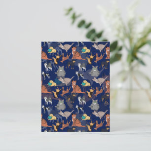 Cats And Dogs Pattern Design On Black Postcard