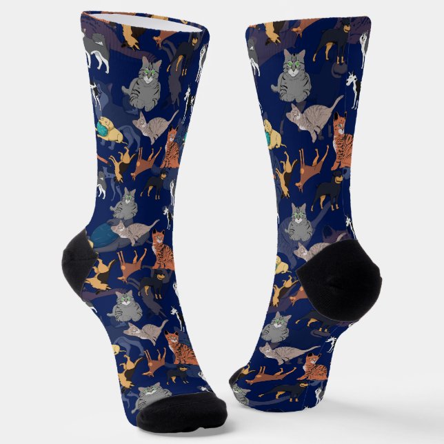 Cats And Dogs Pattern Design On Black  Socks (Angled)