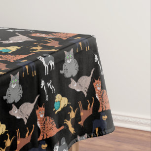 Cats And Dogs Pattern Design On Black  Tablecloth