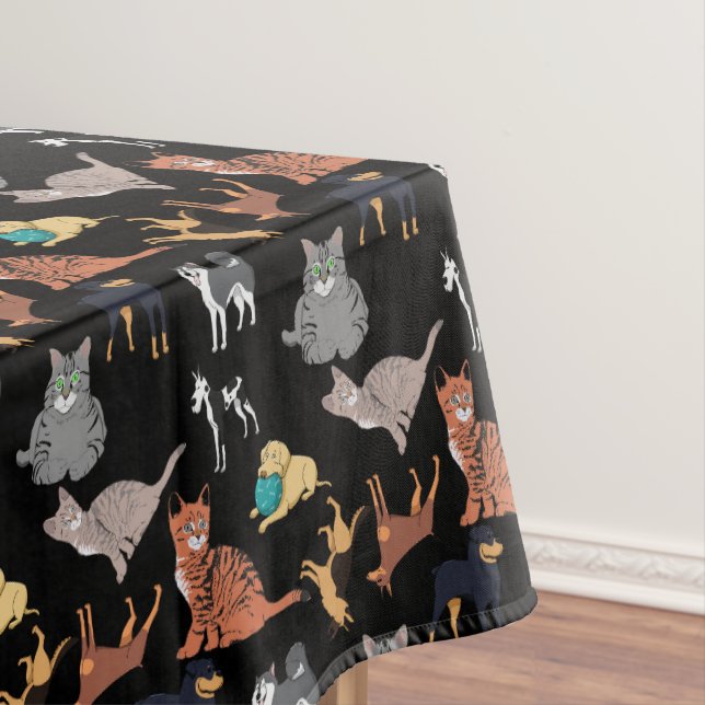 Cats And Dogs Pattern Design On Black  Tablecloth (In Situ)