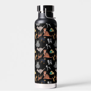 Cats And Dogs Pattern Design On Black Water Bottle