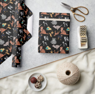 Cats And Dogs Pattern Design On Black  Wrapping Paper