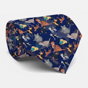 Cats And Dogs Pattern Design On Blue Tie