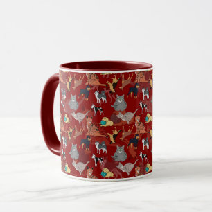 Cats And Dogs Pattern Design On Red Mug
