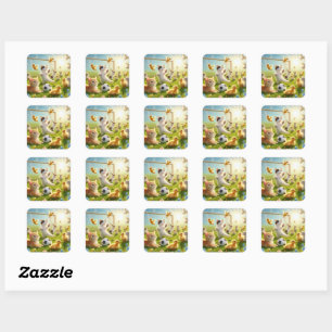 cats and ducks play football square sticker