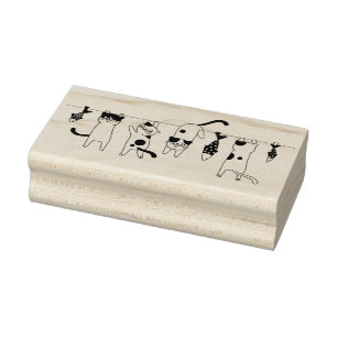 Cats and Fish Hanging Rubber Stamp