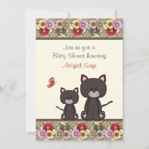 Cats and Flowers Baby Shower Invite for Girls