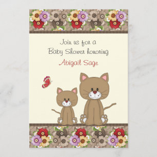 Cats and Flowers Baby Shower Invite for Girls