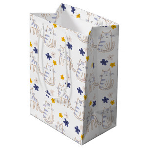 Cats and Flowers On White Medium Gift Bag