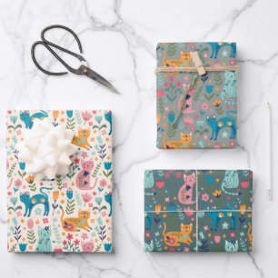 Cats and Flowers Wrapping Paper Sheet