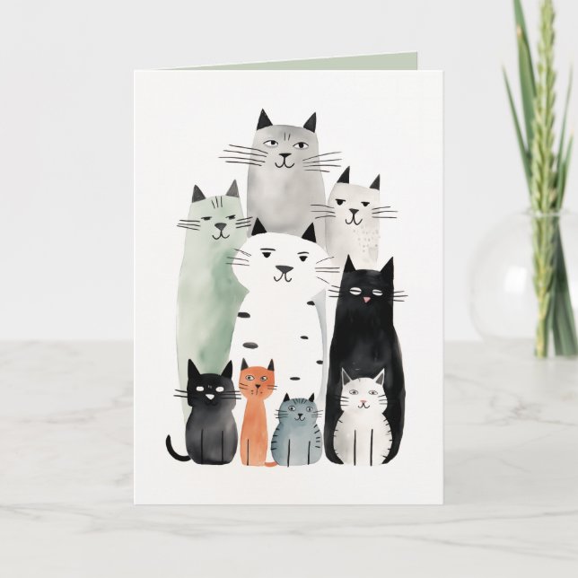Cats and Friends Watercolor Gouache Illustration Invitation (Front)