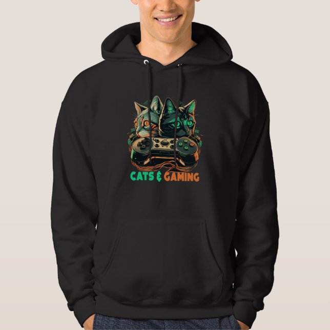 Cats And Gaming  Cat kitties  Gaming video games Hoodie (Front)