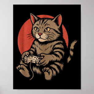 Cats And Gaming Shirt For Men Women Gamer Boys Gra Poster