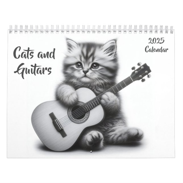 Cats and Guitars Black and White 2025 Calendar (Cover)