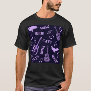 Cats and guitars purple pattern T-Shirt
