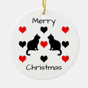 Cats and hearts pattern ceramic ornament