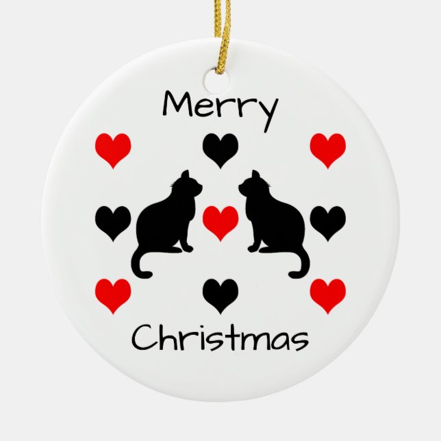 Cats and hearts pattern ceramic ornament (Front)