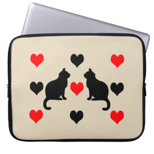 Cats and hearts pattern laptop sleeve