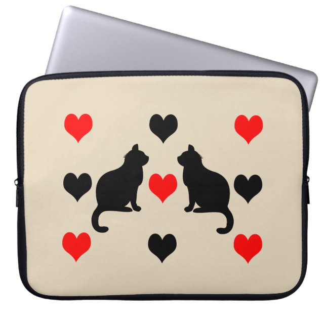 Cats and hearts pattern laptop sleeve (Front)