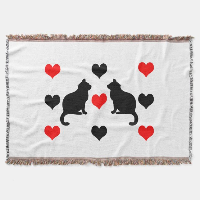 Cats and hearts pattern throw blanket (Front)