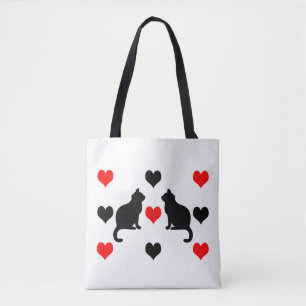 Cats and hearts pattern tote bag