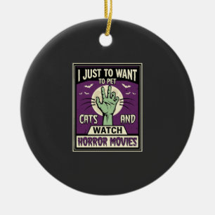 Cats And Horror Movies Halloween Design Ceramic Ornament