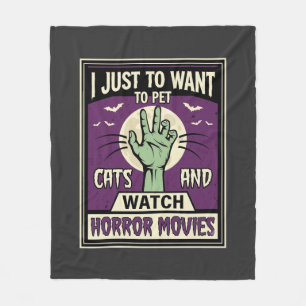 Cats And Horror Movies Halloween Design Fleece Blanket