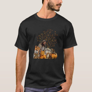Cats And Jesus Fall Season Autumn Leaf Tree Christ T-Shirt