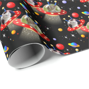 Cats and Kittens in UFOs spaceships flying saucers Wrapping Paper