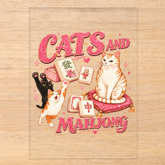Cats and Mahjong Acrylic Invitations