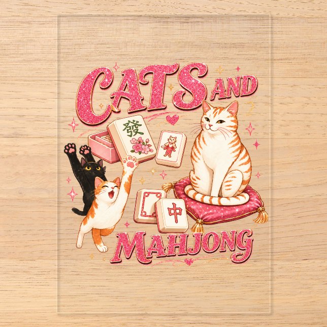 Cats and Mahjong Acrylic Invitations (Front)