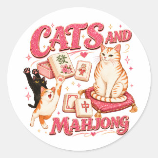 Cats and Mahjong Classic Round Sticker