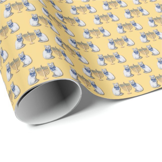 Cats and Menorahs Wrapping Paper (Roll Corner)