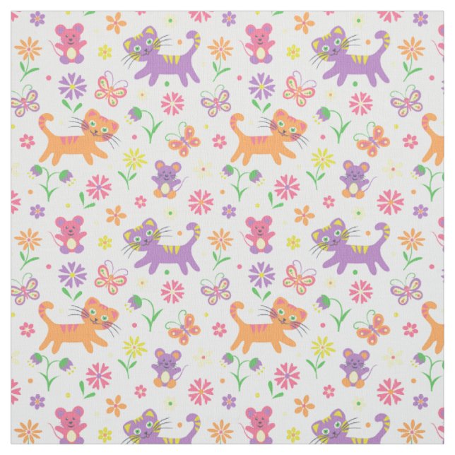 Cats and mice print fabric (Swatch)