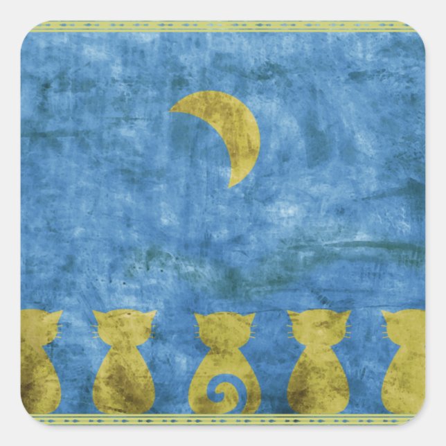 Cats and Moon - square sticker (Front)