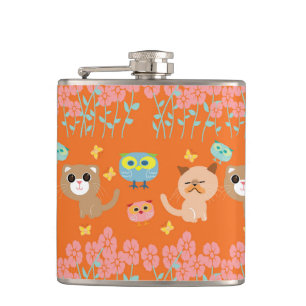 Cats and owls patterns hip flask