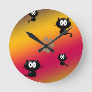 Cats and Paw Print Round Clock