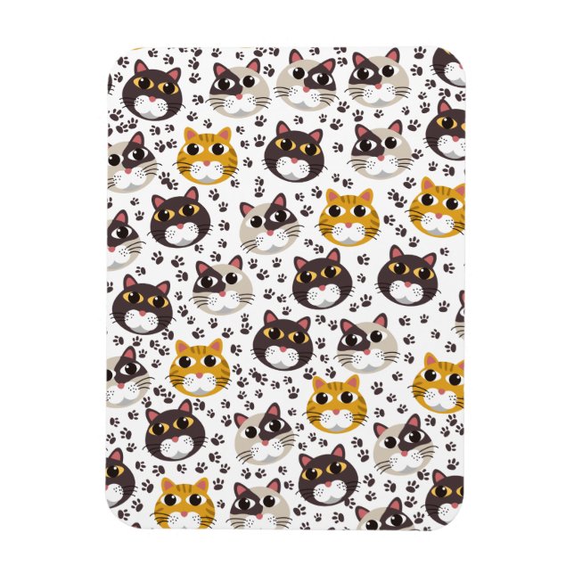 Cats and paw prints pattern magnet (Vertical)