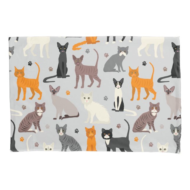Cats and Paw Prints Pillowcase (Front)