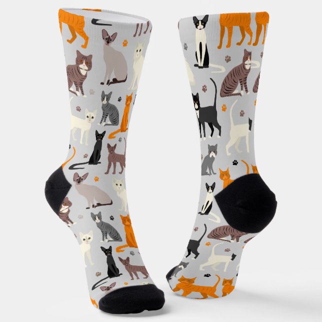 Cats and Paw Prints Socks (Angled)