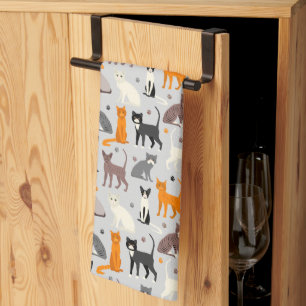 Cats and Paw Prints Tea Towel