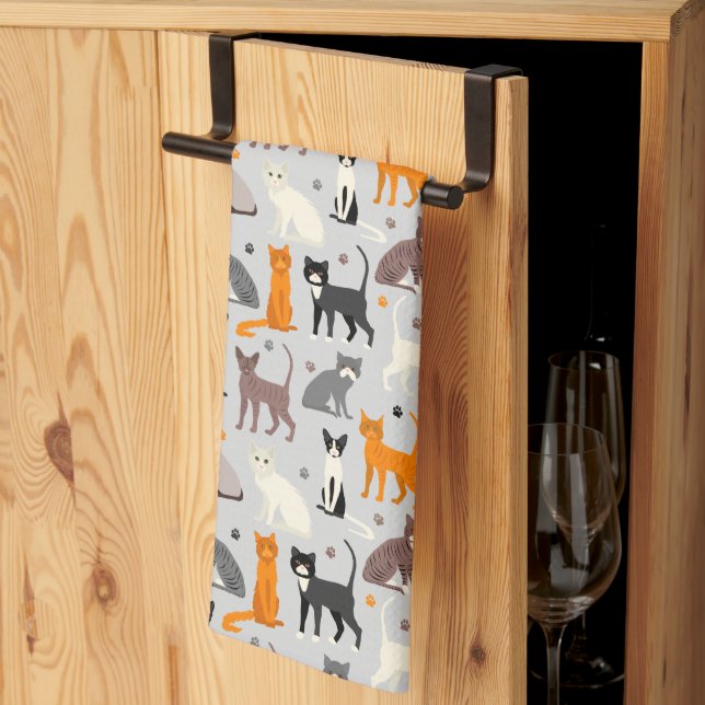 Cats and Paw Prints Tea Towel (Thirds Fold)
