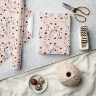 Cats And Paws Watercolor Pattern Wrapping Paper
