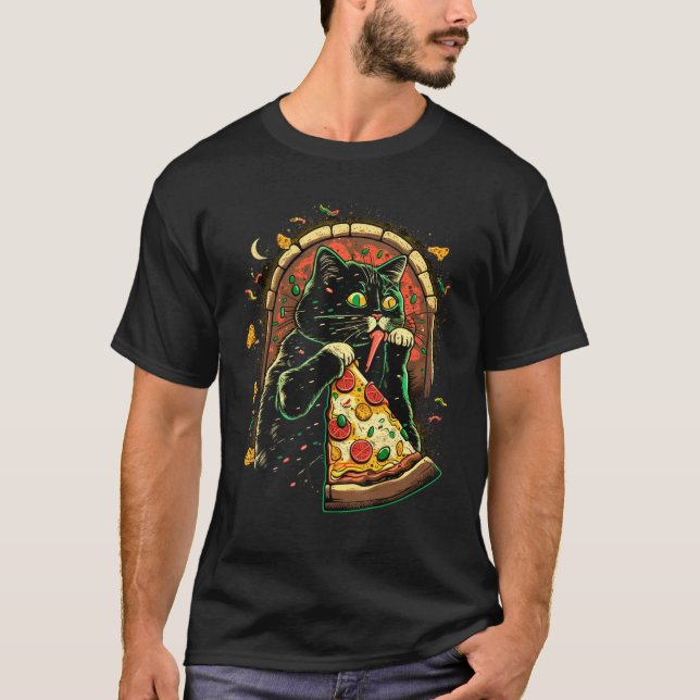 Cats And Pizza Funny Design Cat Lovers Pizza Lover T-Shirt (Front)